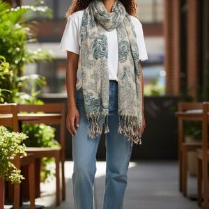 Pink and Gray Paisley Scarf | Lightweight Fringe Wrap | Boho Chic Accessory